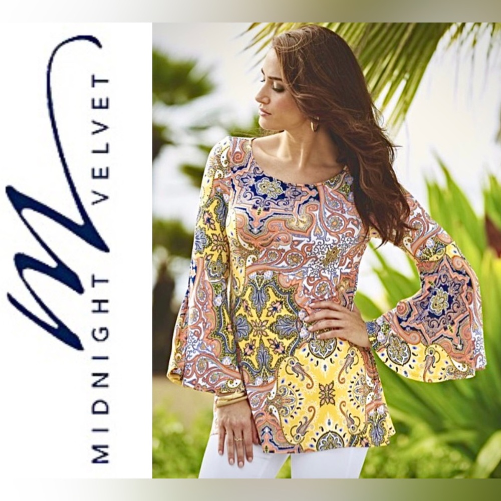 MIDNIGHT VELVET Moroccan Bell-Sleeve Top, Size Small, LIKE NEW